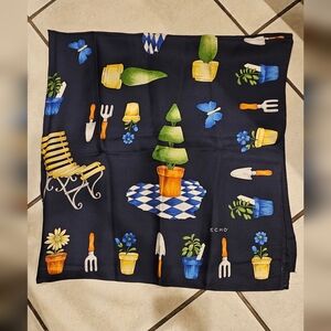 Echo Navy Blue Gardening Theme Silk Scarf